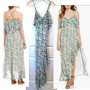 Chelsea & Violet swag sleeve tropical palm and parrot pattern maxi dress SzSmall